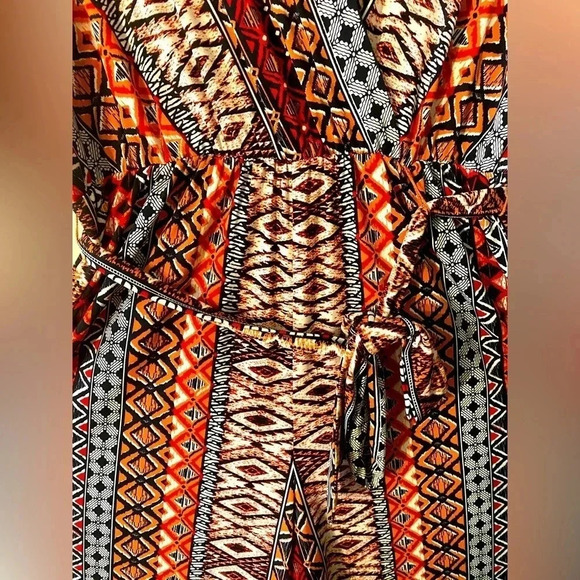 SANDRA DARREN Multicolored Jumpsuit Size L, V-Neck, Wide Leg - Picture 5 of 6